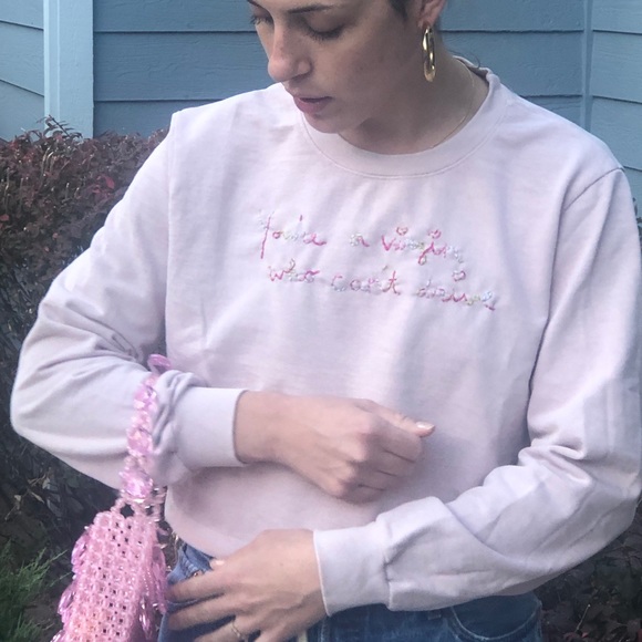 1/1 Clueless Inspired Hand Embroidered Sweatshirt - Picture 3 of 8